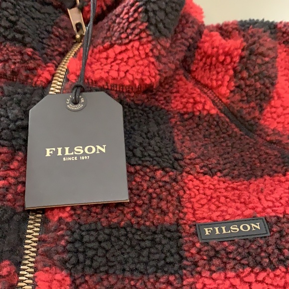 Filson Hawks Point Sherpa Fleece Jacket, Redblack , Filson coat - Picture 3 of 10